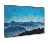 Fog Between The Mountains Canvas Print | Gallery Wrapped 30mm Frame Wall Art | 30x20 inches | Ready to Hang | Abstract Landscape Picture | Living Room Bedroom Lounge Office