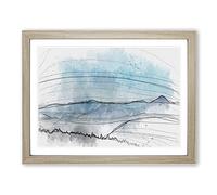 Fog Between The Mountains In Abstract Modern Art Framed Print | A2 Oak Framed Wall Art | Ready to Hang | Abstract Landscape Picture | Living Room Bedroom Lounge Office