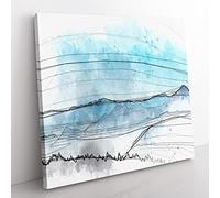 Fog Between the Mountains in Abstract Modern Canvas Wall Art Print Ready to Hang, Framed Picture for Living Room Bedroom Home Office Décor, 35x35 cm (14x14 Inch)