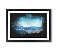 Fog Between The Mountains Paint Splash Framed Print | A2 Black Framed Wall Art | Ready to Hang | Modern Landscape Picture | Living Room Bedroom Lounge Office