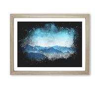 Fog Between The Mountains Paint Splash Modern Art Framed Print | A3 Oak Framed Wall Art | Ready to Hang | Modern Landscape Picture | Living Room Bedroom Lounge Office