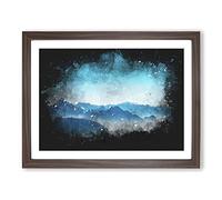Fog Between The Mountains Paint Splash Modern Art Framed Wall Art Print, Ready to Hang Picture for Living Room Bedroom Home Office Décor, Walnut A2 (64 x 46 cm)
