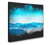 Fog Between the Mountains Paint Splash Modern Canvas Wall Art Print Ready to Hang, Framed Picture for Living Room Bedroom Home Office Décor, 14x14 Inch (35x35 cm)