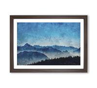 Fog Between The Mountains Painting Framed Print | A2 Walnut Framed Wall Art | Ready to Hang | Modern Landscape Picture | Living Room Bedroom Lounge Office