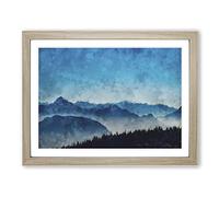 Fog Between The Mountains Painting Modern Art Framed Print | A4 Oak Framed Wall Art | Ready to Hang | Modern Landscape Picture | Living Room Bedroom Lounge Office