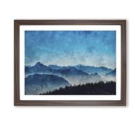 Fog Between The Mountains Painting Modern Art Framed Print | A4 Walnut Framed Wall Art | Ready to Hang | Modern Landscape Picture | Living Room Bedroom Lounge Office