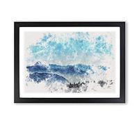 Fog Between The Mountains Watercolour Framed Print | A2 Black Framed Wall Art | Ready to Hang | Modern Landscape Picture | Living Room Bedroom Lounge Office