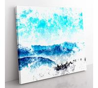 Fog Between the Mountains Watercolour Modern Canvas Wall Art Print Ready to Hang, Framed Picture for Living Room Bedroom Home Office Décor, 35x35 cm (14x14 Inch)