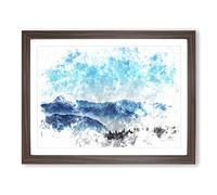 Fog Between The Mountains Watercolour Modern Framed Print | A3 Walnut Framed Wall Art | Ready to Hang | Modern Landscape Picture | Living Room Bedroom Lounge Office