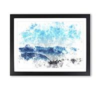 Fog Between The Mountains Watercolour Modern Framed Wall Art Print, Ready to Hang Picture for Living Room Bedroom Home Office Décor, Black A2 (64 x 46 cm)