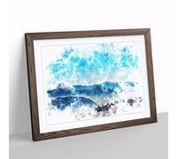 Fog Between The Mountains Watercolour Modern Framed Wall Art Print, Ready to Hang Picture for Living Room Bedroom Home Office Décor, Walnut A2 (64 x 46 cm)