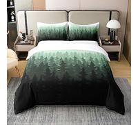 Fog Forest Comforter Cover Set Botanical Pine Trees 100% Cotton Duvet Cover King Size for Watercolor Style Green Bedding Cotton Duvet Cover Set Room Decor Bedspread Cover