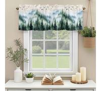 Fog Forest Valances for Windows, Abstract Mystery Spring Dark Green Tree Bird Forest Rod Pocket Valance Short Window Treatments Curtains for Kitchen Bathroom Bedroom Decor, 54 x 18 Inches