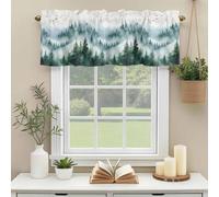 Fog Forest Valances for Windows, Abstract Spring Dark Green Mystery Tree Bird Forest Rod Pocket Valance Short Window Treatments Curtains for Kitchen Bathroom Bedroom Decor, 60 x 18 Inches