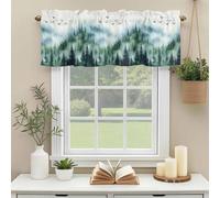 Fog Forest Valances for Windows, Mystery Abstract Spring Dark Green Tree Bird Forest Rod Pocket Valance Short Window Treatments Curtains for Kitchen Bathroom Bedroom Decor, 42 x 18 Inches