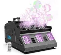 Fog Machine, 3 in 1 Fog Bubble Machine with 2 Bubble Fans, 7 CH RGB 18 LED Lights Smoke Bubble All in 1 Machine, Fog Machine for Party, Festival, Birthday, Wedding