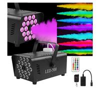 Fog Machine 500 W Mini Disco Smoke Machines with 18 LED RGB Party Lights, Home Party Machine with Automatic Mist & Radio Remote Control for Halloween, Christmas, Wedding, Birthday etc.