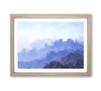 Fog Over The Mountain Valleys In Abstract Modern Art Framed Print | A4 Oak Framed Wall Art | Ready to Hang | Abstract Landscape Picture | Living Room Bedroom Lounge Office