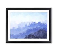 Fog Over The Mountain Valleys In Abstract Modern Art Framed Wall Art Print, Ready to Hang Picture for Living Room Bedroom Home Office Décor, Black A4 (34 x 25 cm)