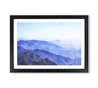 Fog Over The Mountain Valleys Painting Framed Print | A2 Black Framed Wall Art | Ready to Hang | Modern Landscape Picture | Living Room Bedroom Lounge Office
