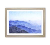 Fog Over The Mountain Valleys Painting Framed Print | A2 Oak Framed Wall Art | Ready to Hang | Modern Landscape Picture | Living Room Bedroom Lounge Office