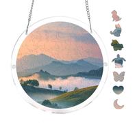 Fog Rolling Hills Sunrise Landscape Acrylic Round Puzzle 7.8x7.8Inch Wall Art | Creative Home Accent with Visual Appeal