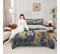 Fog Tree Comforter Set Single Size,Mysterious Mountain Tree Bedding Set for Kids Teens,Misty Plants Maple Leaves Down Comforter,2 Pcs 1 Pillowcase