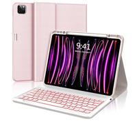 FOGARI iPad Pro 12.9 Keyboard Case 6th/5th/4th/3rd Generation - 7 Color Backlit Wireless English UK Keyboard for iPad Pro 12.9 2022/2021/2020/2018, Pink