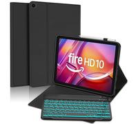 FOGARI Keyboard Case for Fire HD 10 & 10 Plus 10.1 inch (13th/11th Generation 2023/2021), Case for HD 10 & 10 Plus 10.1", 7 Colors Backlit UK Layout Bluetooth Detachable Keyboard, Black