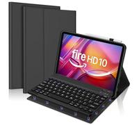 FOGARI Keyboard Case for Fire HD 10 & 10 Plus 10.1 inch (13th/11th Generation 2023/2021), Detachable Bluetooth UK Version Keyboard Cover, Black