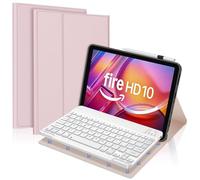 FOGARI Keyboard Case for Fire HD 10 & 10 Plus 10.1 inch (13th/11th Generation 2023/2021), Detachable Bluetooth UK Version Keyboard Cover, Pink