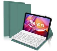 FOGARI Keyboard Case for Fire HD 10 & 10 Plus 10.1 inch (13th/11th Generation 2023/2021), Detachable Bluetooth UK Version Keyboard Cover, Green