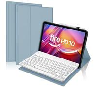 FOGARI Keyboard Case for Fire HD 10 & 10 Plus 10.1 inch (13th/11th Generation 2023/2021), Detachable Bluetooth UK Version Keyboard Cover, Blue