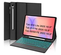 FOGARI Keyboard Case with S Pen Slot, Touchpad, 7-Color Backlit, Detachable Bluetooth Wireless Keyboard for Samsung Galaxy Tab S10 Lite/S10 FE/S9 FE 10.9/S9 11 Inch, Auto Wake/Sleep, Black