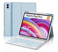 FOGARI Xiaomi Redmi Pad Pro 12.1 Keyboard Case - Xiaomi Pad Poco 12.1 Inch 2024, 7 Colours Lighting Magnetic Removable Keyboard with QWERTZ Layout, Light Blue