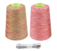FOGAWA 2 Spools 5000 Yards Overlocking Sewing Machine Polyester Thread Sewing Thread Overlocker Thread 40S/2 Coloured Sewing Thread Cones with Measuring Tape for Hand and Machine Sewing Crafts