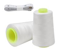 FOGAWA 2 Spools 5000 Yards Sewing Thread Overlocker Thread Overlocking Sewing Machine Polyester Thread 40S/2 White Thread White Sewing Thread Cones with Measuring Tape for Hand and Machine Sewing