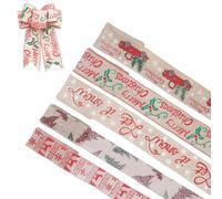 FOGAWA 5 Rolls Christmas Wired Ribbon Christmas Ribbon Xmas Burlap Ribbons Wired Hessian Ribbons for Gift Wrapping Wreaths Bows Making Xmas Tree DIY Crafts