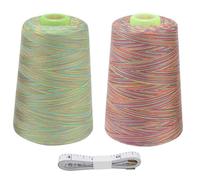 FOGAWA 5000 Yards Sewing Thread 2 Spools Overlocking Sewing Machine Polyester Thread Overlocker Thread 40S/2 Multicoloured Sewing Thread Cones with Measuring Tape for Hand and Machine Sewing Crafts