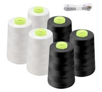FOGAWA 5000 Yards Sewing Thread 6 Spools Overlocking Sewing Machine Polyester Thread Overlocker Thread 40S/2 Black White Sewing Thread Cones with Measuring Tape for Hand and Machine Sewing Crafts