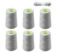 FOGAWA 6 Spools 5000 Yards Overlocking Sewing Machine Polyester Thread Grey Sewing Thread Overlocker Threads 40S/2 with Measuring Tape for Hand and Machine Sewing Crafts