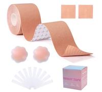 FOGAWA Boob Tape Nipple Covers 1 Roll Boobtapes Body Tape Tit Tape Breast Tape for Large Breasts Breast Lift Tape Invisible Bra Tape with 2 Reusable Nipple Pasties and 10 Fashion Tape
