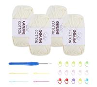 FOGAWA Crochet Yarn for Beginners 4x50g Chunky Yarn for Crochet Chunky Cotton Yarn Cream Thick Wool for Crafts Amigurumi Knitting with 4mm Crochet Hook 4 Plastic Needles 15 Stitch Markers