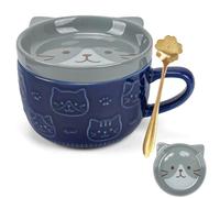 FOGAWA Cute Cat Mug with Lid Ceramic Cat Coffee Mug Gifts for Women Cats Lovers Kawaii Animal Coffee Tea Cup Saucer Set for Christmas Gifts Birthday New Year Boys Girls Men Mum