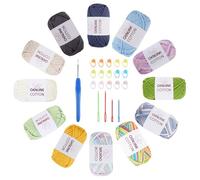 FOGAWA Easy Crochet Yarn for Beginners 12x50g Chunky Yarn for Crochet Easy Yarn Cotton Yarn Amigurumi Yarn Thick Wool for Crafts Knitting with 4mm Crochet Hook 4 Plastic Needles 15 Stitch Markers