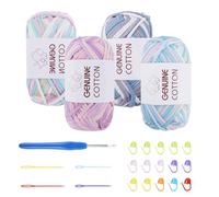 FOGAWA Easy Crochet Yarn for Beginners 4x50g Chunky Yarn for Crochet Chunky Cotton Yarn Thick Wool for Crafts Amigurumi Knitting Christmas Gifts with 4mm Crochet Hook Plastic Needles Stitch Markers