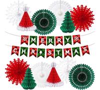 FOGAWA Paper Christmas Decorations Indoor Retro Reusable Xmas Ceiling Decorations Merry Christmas Banner Hanging Paper Snowflakes Honeycomb Decoration for Xmas Party Decor