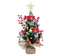 FOGAWA Small Christmas Tree with Lights 45CM Mini Christmas Tree Artificial Tabletop Christmas Trees Small Xmas Tree with Star Tree Topper Baubles Red Berries Pine Cones for Christmas Desktop Decor