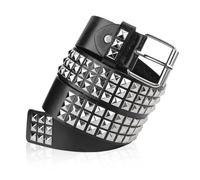 Fogbush Studded Belt, Vintage Punk Rock Gothic PU Leather Belt with Pyramid Square Rivets Grommet Y2K Black Studded Waistbelt for Jeans Rockwear Fashion Women Men