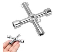 Fogcosy 1 Pcs Panel Key - 4-Way Utility Gas Meter Box Keys, Silver Electric Boxs Key, Triangle/Square/Panel Cross Holes for Gas, Valve, Spigots, Faucet, Electrical Cabinet Opening